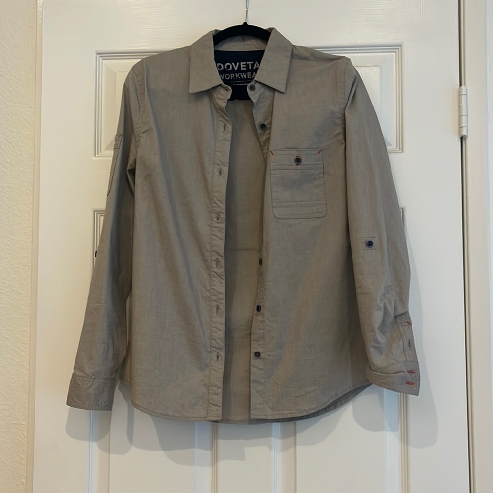 Grey Cotton Button-Down with Orange Accent Stiching